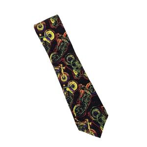 Vintage RM Style Mens Black Harley Davidson Motorcycle Print Necktie‎